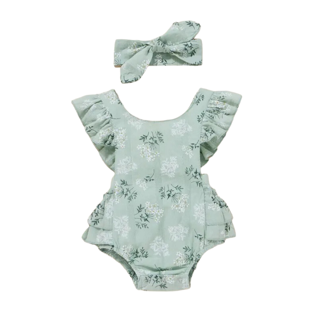 Floral Baby Romper with Matching Hairband