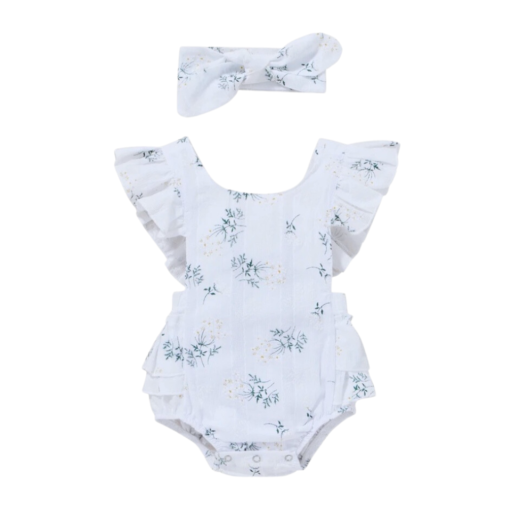Floral Baby Romper with Matching Hairband