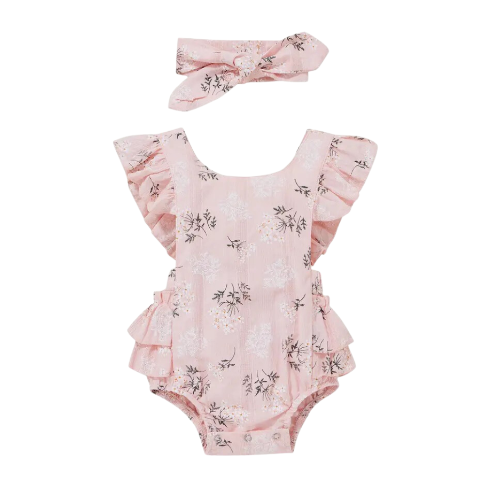 Floral Baby Romper with Matching Hairband