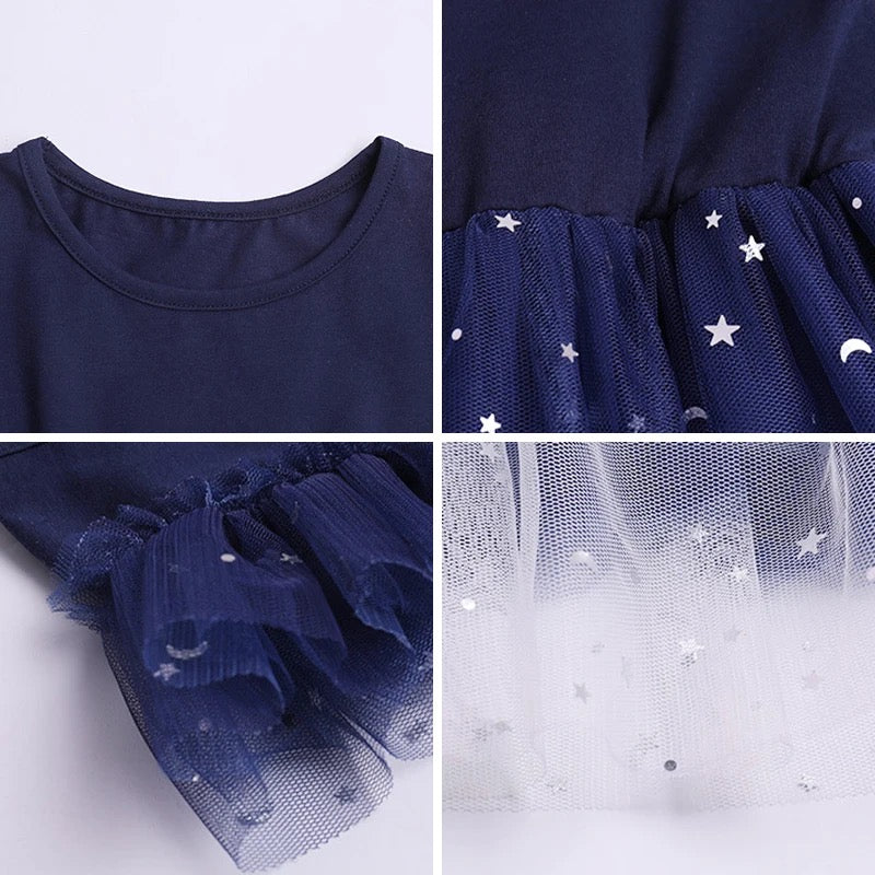 Blue Starry Mesh Toddler Girl Dress