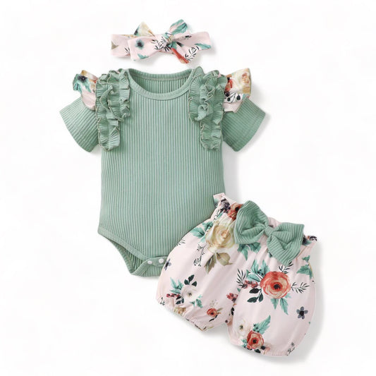 Floral Ruffle Romper Set - 3-Piece Matching Delight