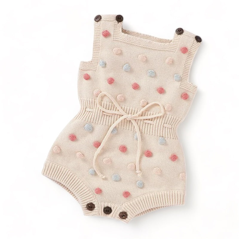 Baby girls knitted jumpsuit with pompoms