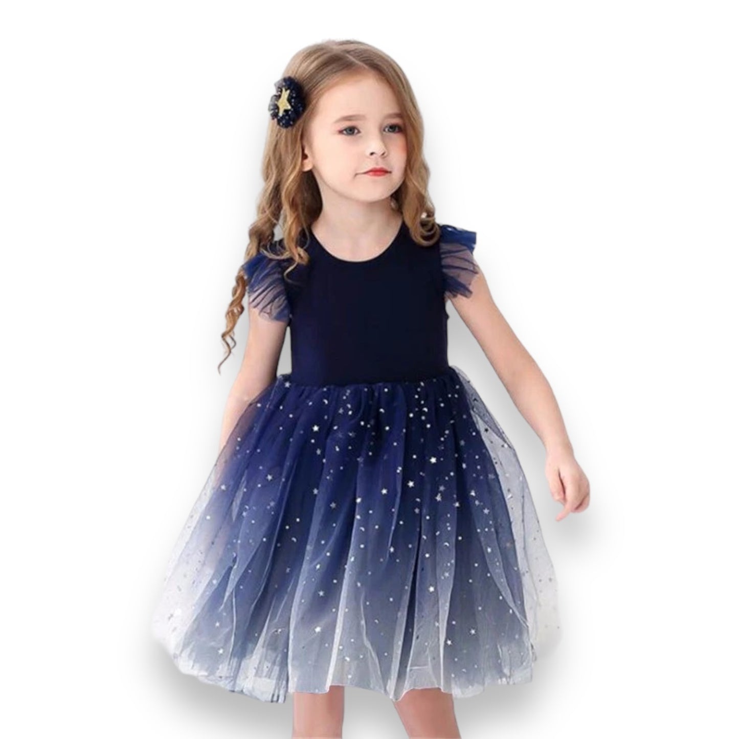 Blue Starry Mesh Toddler Girl Dress